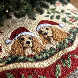 Spaniel Affection Quilted Christmas Tree Skirt