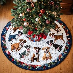 Pitbull Festive Joy Christmas Quilted Tree Skirt