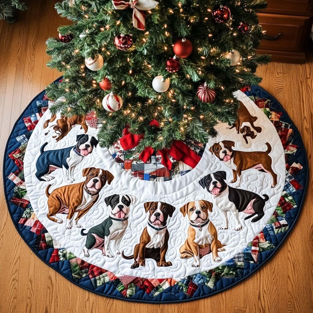 Pitbull Festive Joy Christmas Quilted Tree Skirt