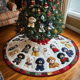Snowy Shih Tzu Dreams Christmas Quilted Tree Skirt