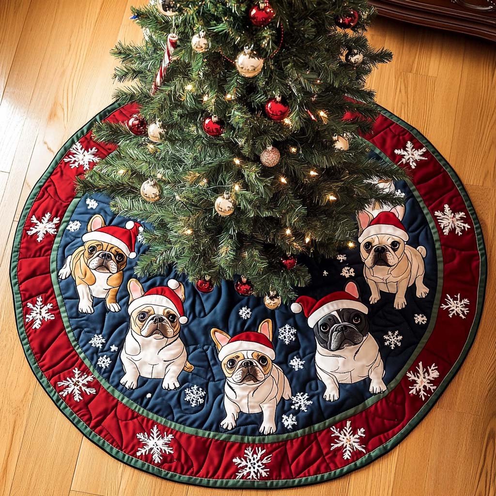 French Bulldog Holiday Spirit Christmas Quilted Tree Skirt