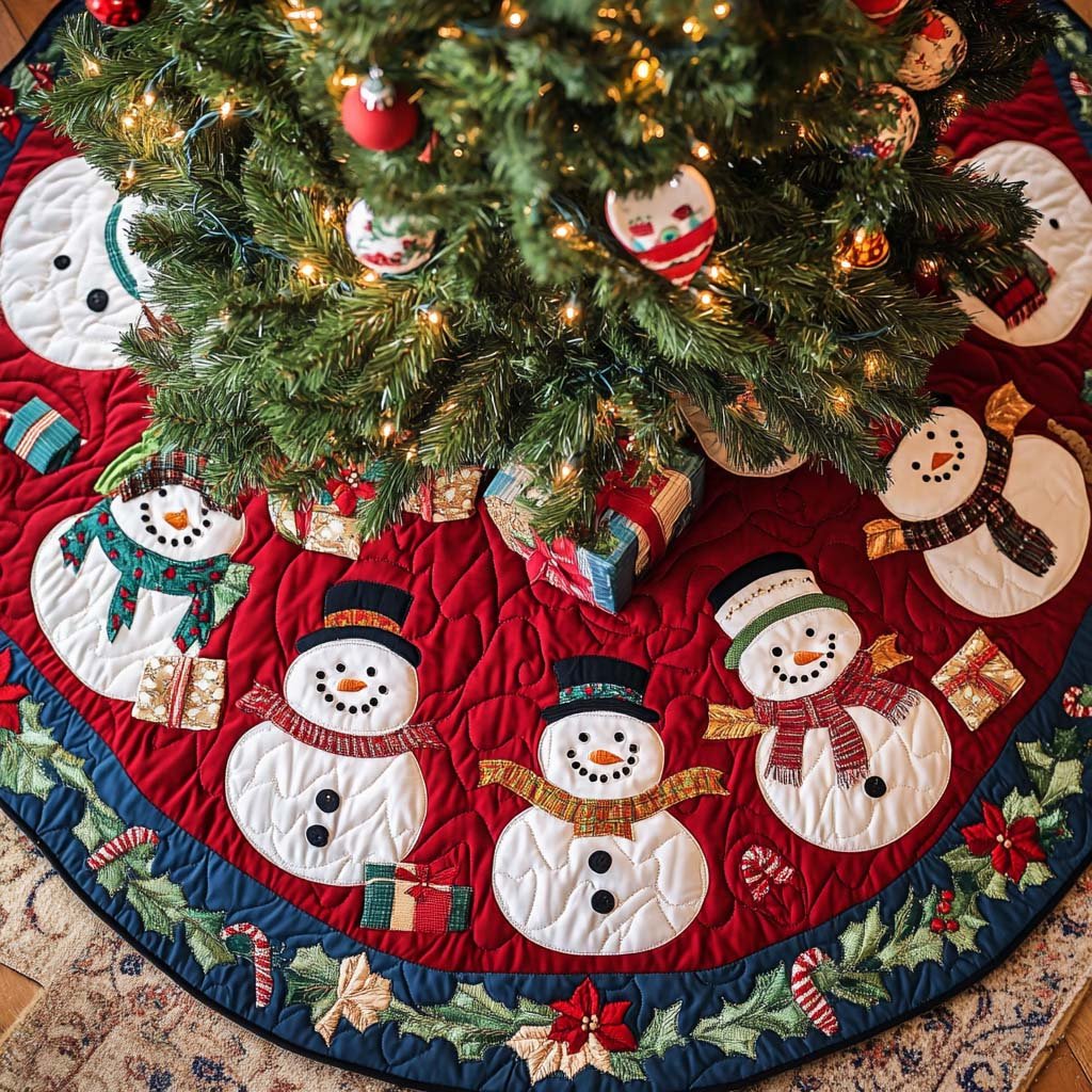 Snowflake Buddy Christmas Quilted Tree Skirt