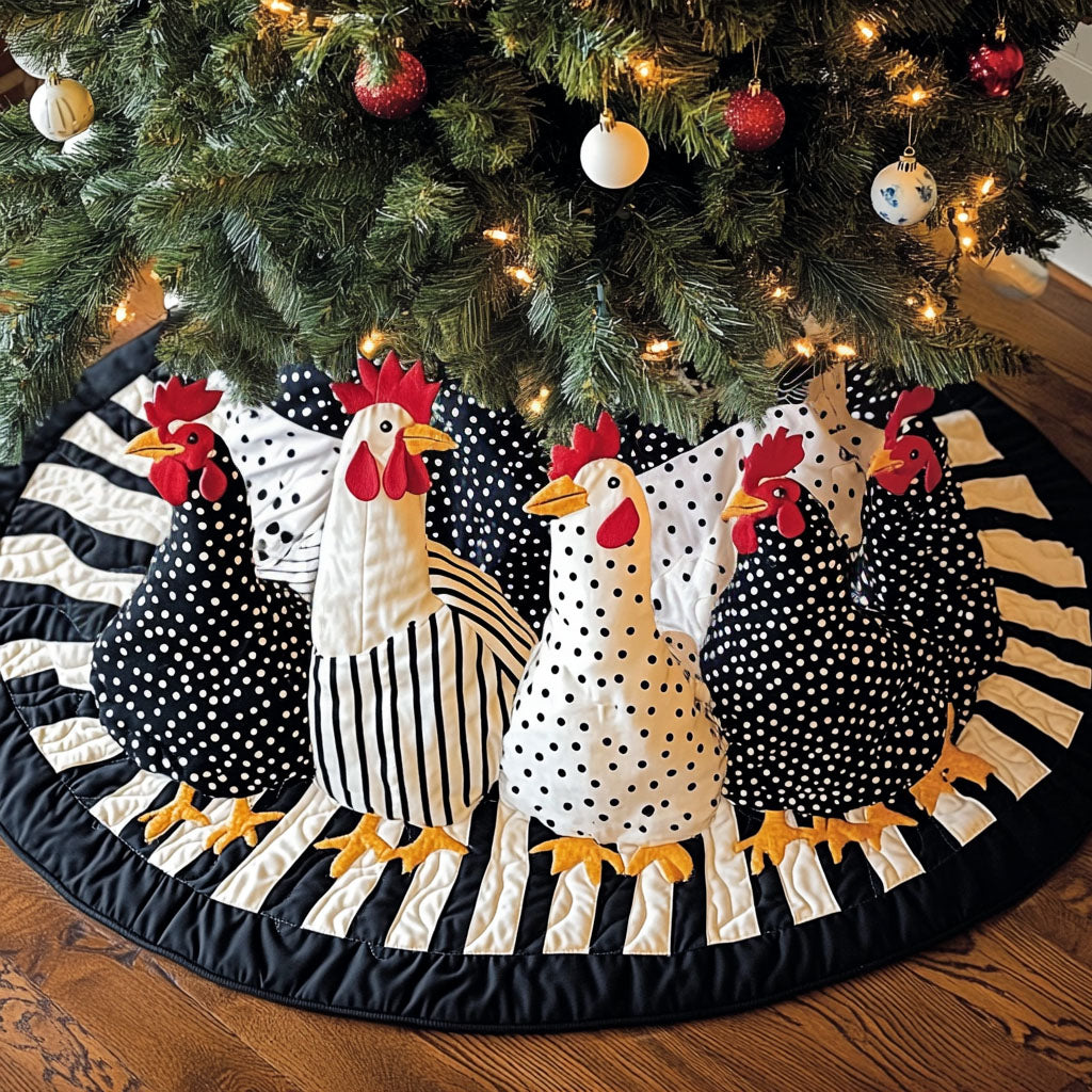 Whimsical Hens Quilted Christmas Tree Skirt