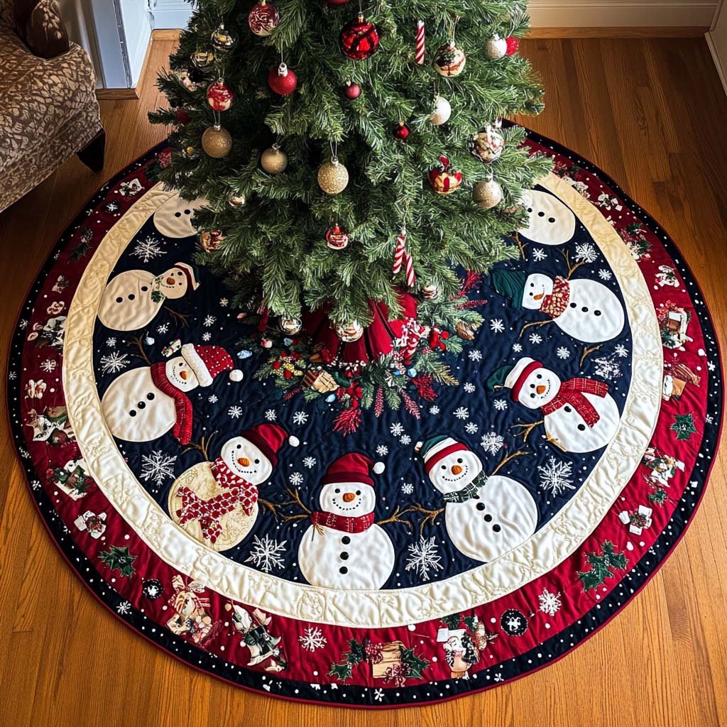 Jolly Snowman Delight Christmas Quilted Tree Skirt