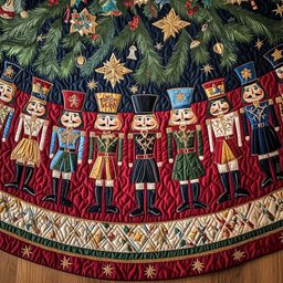 Festive Sentries Quilted Christmas Tree Skirt