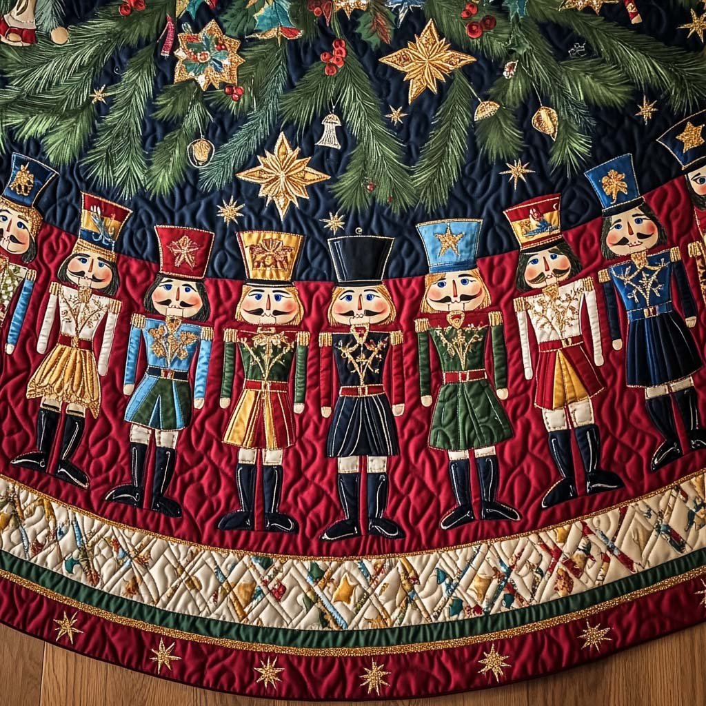 Festive Sentries Quilted Christmas Tree Skirt