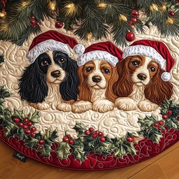 Adorable Spaniel Quilted Christmas Tree Skirt