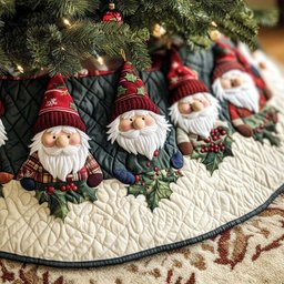 Woodland Gnomes Quilted Christmas Tree Skirt