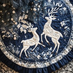 Majestic Reindeer Gala Quilted Christmas Tree Skirt