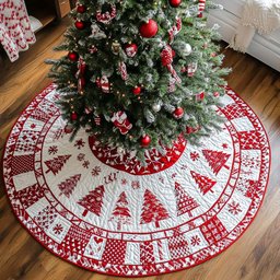 Red Delight Christmas Quilted Tree Skirt