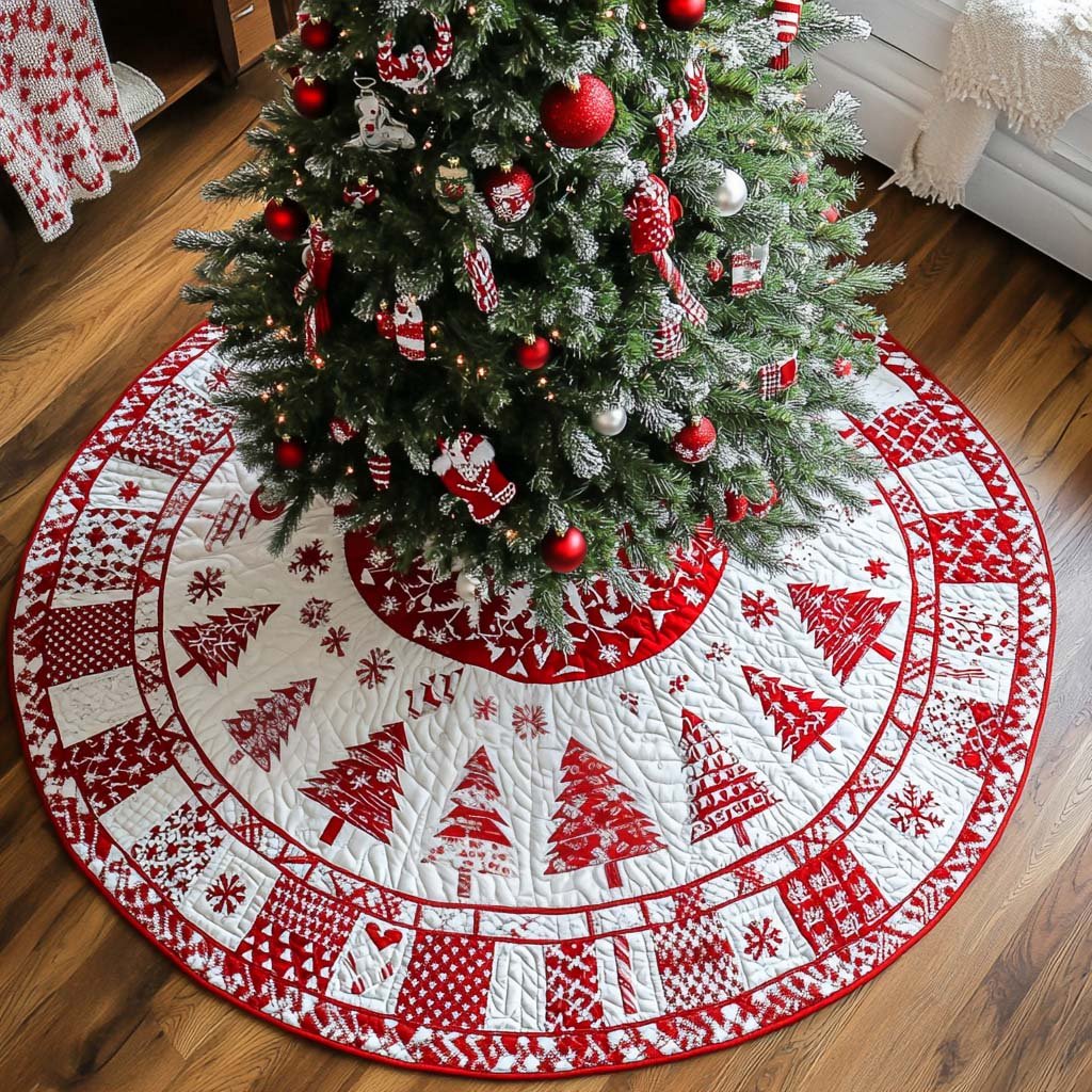 Red Delight Christmas Quilted Tree Skirt