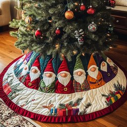 Gnome Village Quilted Christmas Tree Skirt