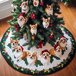 Corgi Adventures Christmas Quilted Tree Skirt