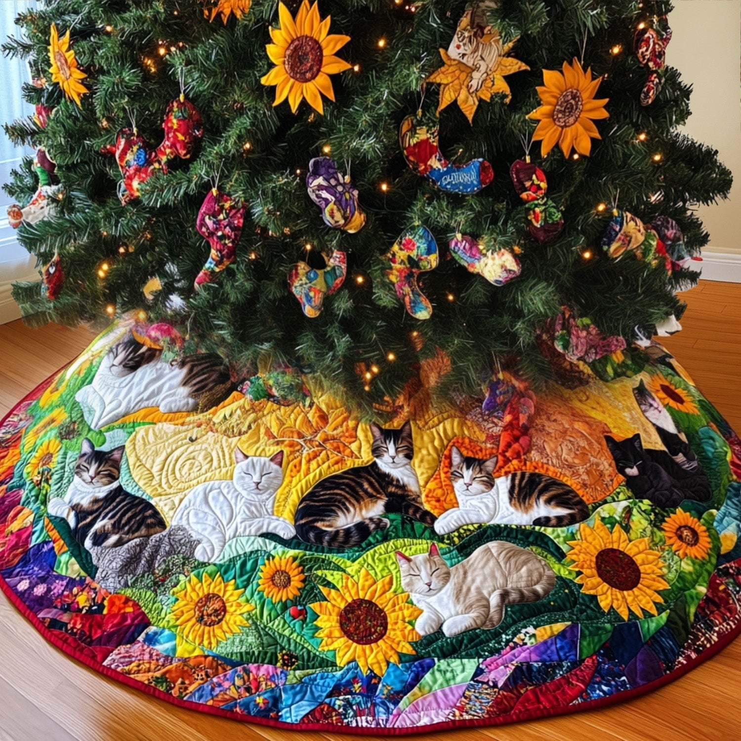 Meow Magic Quilted Christmas Tree Skirt