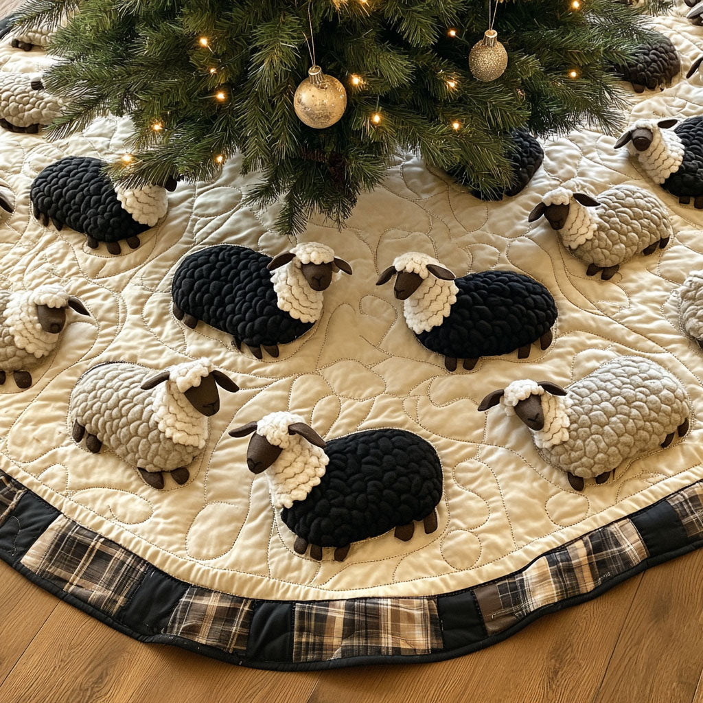 Cozy Flock Quilted Christmas Tree Skirt