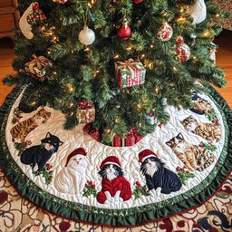 Merry Meowlidays Christmas Quilted Tree Skirt