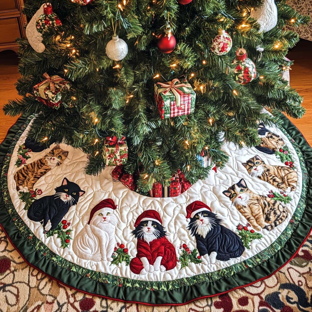 Merry Meowlidays Christmas Quilted Tree Skirt