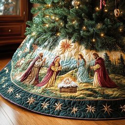 Starry Nativity Quilted Christmas Tree Skirt