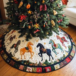 Festive Horse Christmas Quilted Tree Skirt