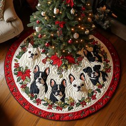 Snowflake Boston Terrier Delight Christmas Quilted Tree Skirt