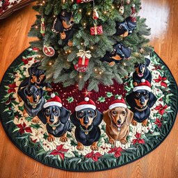Doxie Delight Christmas Quilted Tree Skirt