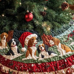 Beagle Jingle Paws Quilted Christmas Tree Skirt