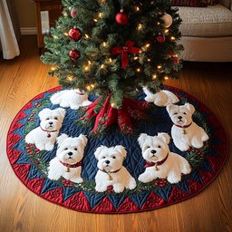 Festive Westie Spirit Christmas Quilted Tree Skirt