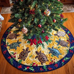Ocean Harmony Christmas Quilted Tree Skirt
