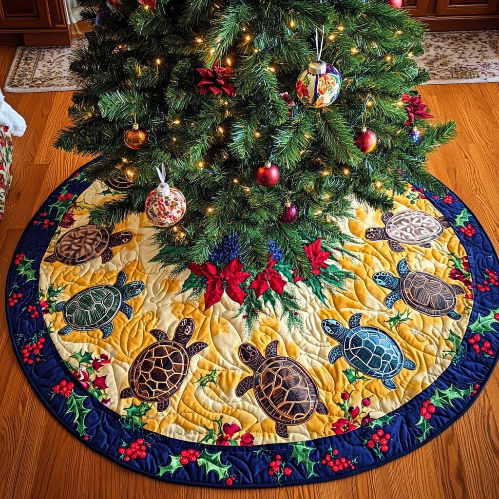 Ocean Harmony Christmas Quilted Tree Skirt