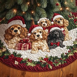 Spaniel Meadow Quilted Christmas Tree Skirt