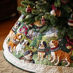 Beagle Christmas Spirit Quilted Christmas Tree Skirt