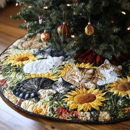Feline Fields Quilted Christmas Tree Skirt