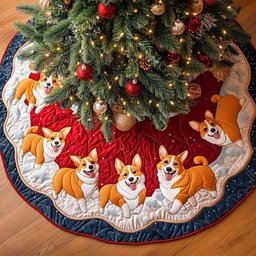 Corgi Meadows Christmas Quilted Tree Skirt