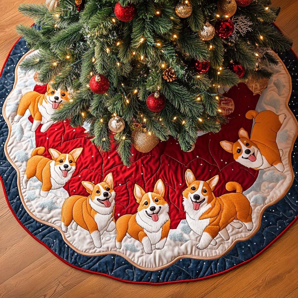 Corgi Meadows Christmas Quilted Tree Skirt