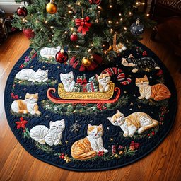 Santa Paws Cat Christmas Quilted Tree Skirt