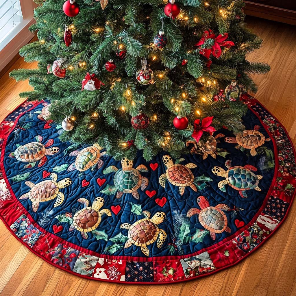 Turtles Joy Christmas Quilted Tree Skirt