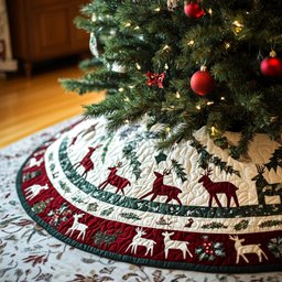 Frosted Forest Gathering Quilted Christmas Tree Skirt
