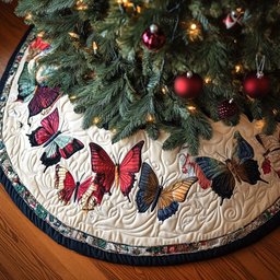 Butterfly Reverie Quilted Christmas Tree Skirt