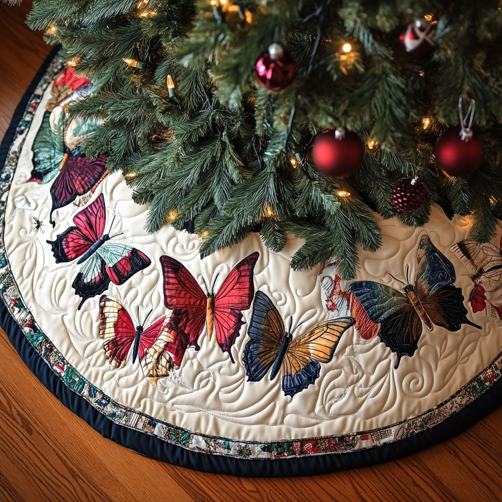 Butterfly Reverie Quilted Christmas Tree Skirt