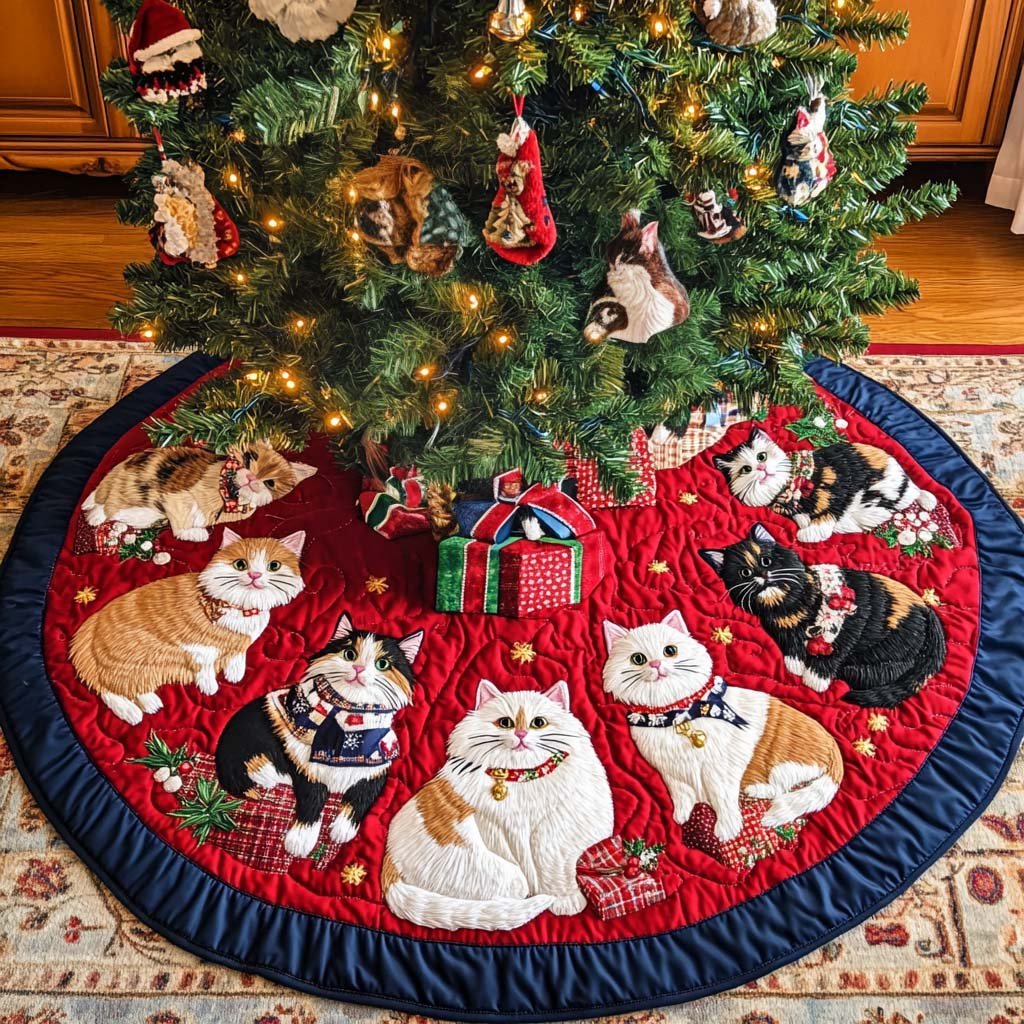 Whiskers in Wonderland Christmas Quilted Tree Skirt