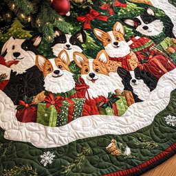 Corgi Christmas Joy Quilted Christmas Tree Skirt