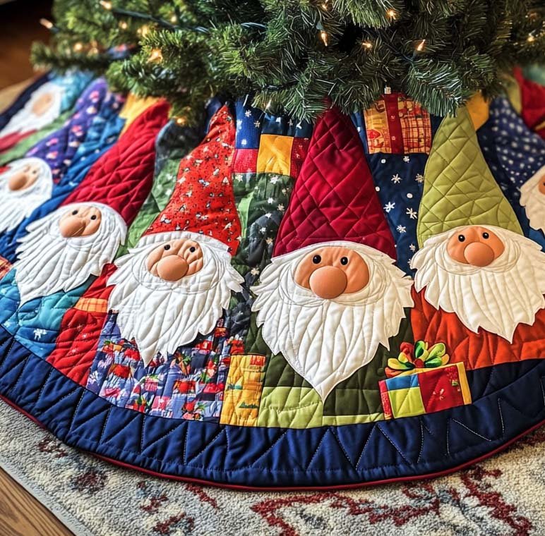 Nordic Gnomes Quilted Christmas Tree Skirt