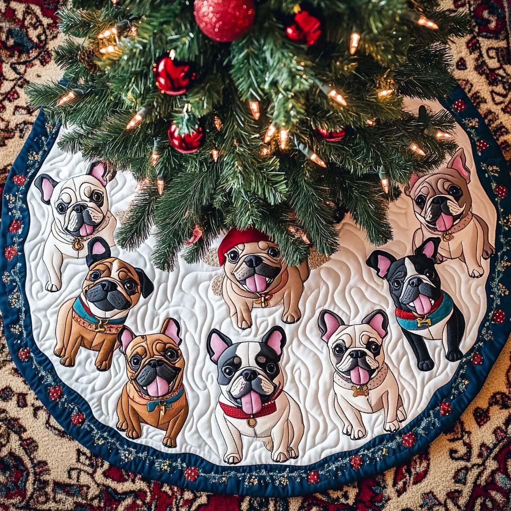 French Bulldog Christmas Joy Christmas Quilted Tree Skirt