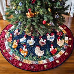 Festive Hen Gathering Christmas Quilted Tree Skirt