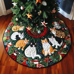 Whiskers in Winter Christmas Quilted Tree Skirt