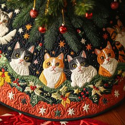 Purrfect Holiday Spirit Christmas Quilted Tree Skirt