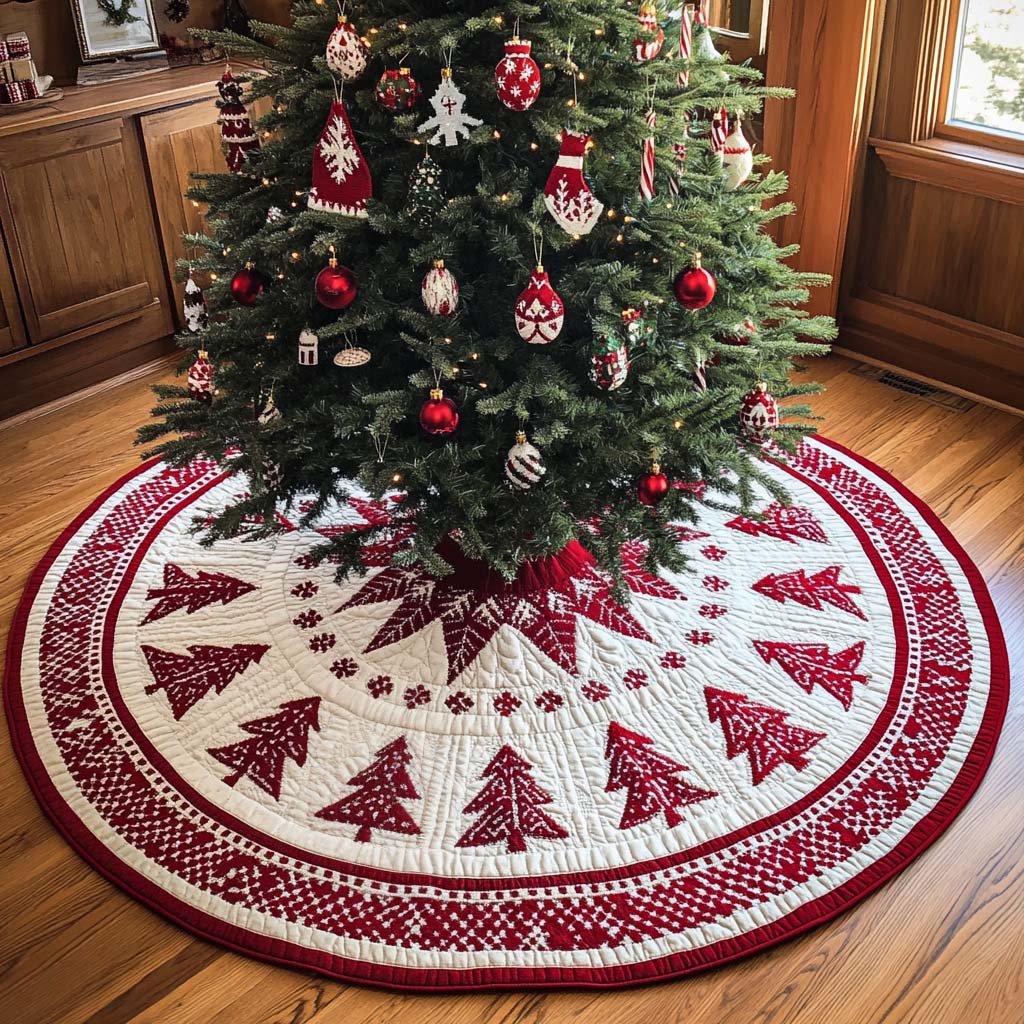 Festive Pines Christmas Quilted Tree Skirt