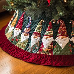 Merry Gnomes Quilted Christmas Tree Skirt