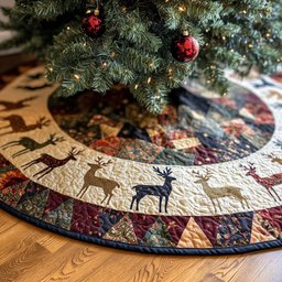 Holiday Hoofprints Quilted Christmas Tree Skirt