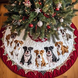 Pitbull Holiday Cheer Christmas Quilted Tree Skirt